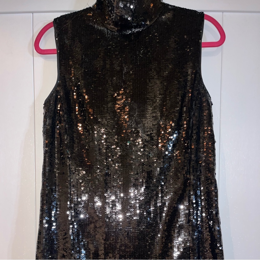 Theory Black shift Dress with full Sequins and mock neck